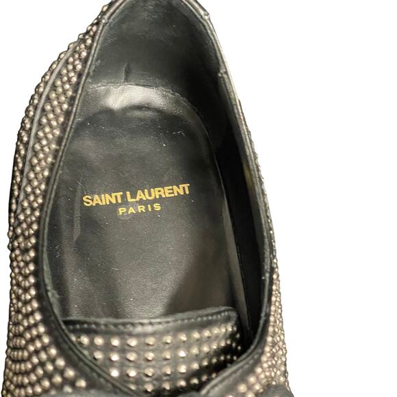 Saint Laurent Paris Black Silver Studded Derby Shoes Mens Size 45 / US 12